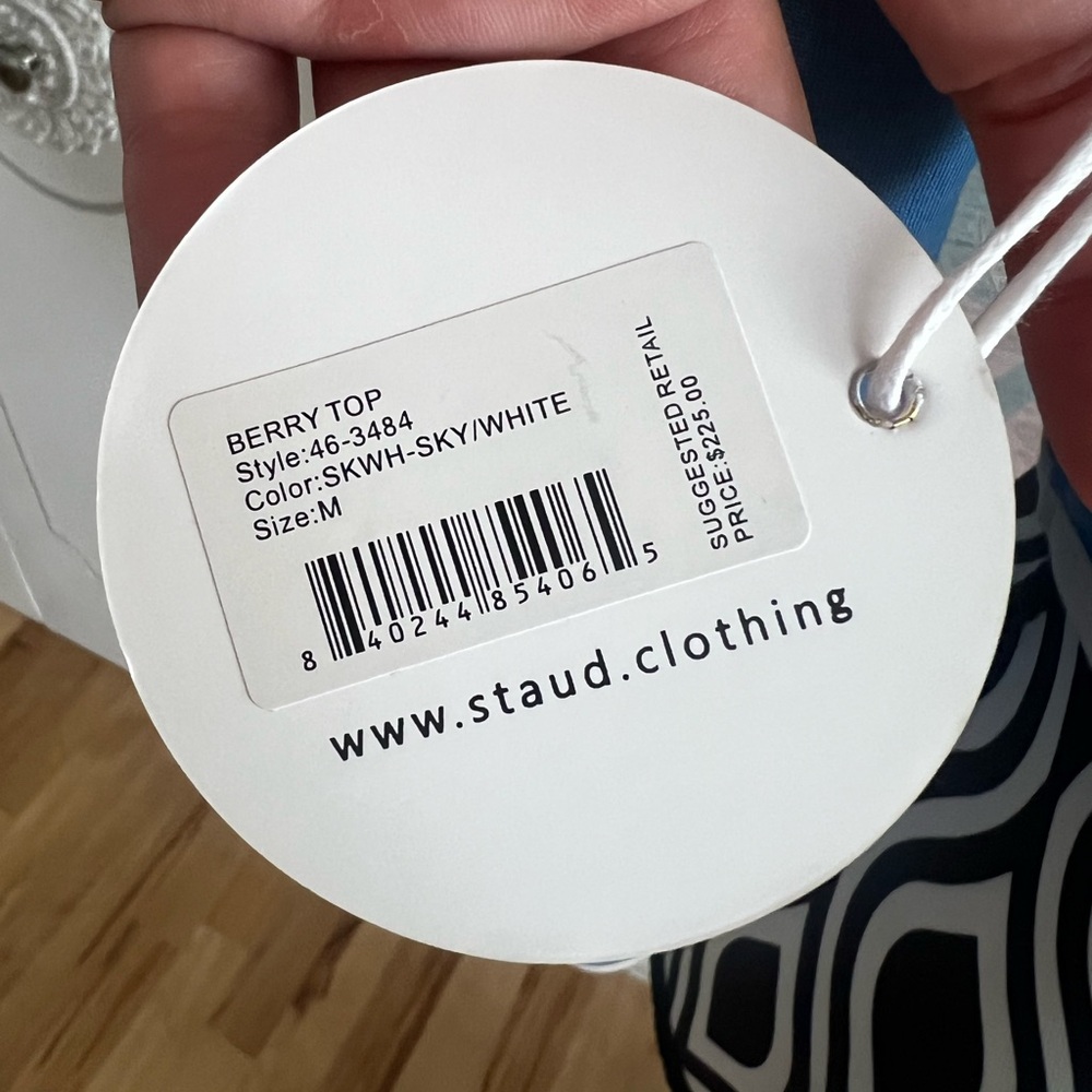 NWT STAUD Berry Long Sleeve Ponte Structured Crop Top in Sky/White - Picture 14 of 14